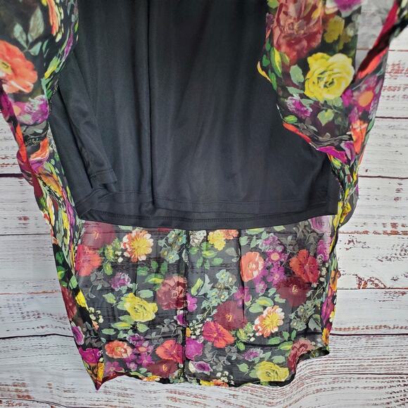 Sleeveless Midi Dress Black w/Floral Print Sz L Tier Asymmetric Whimsy Fairy NWT - Picture 5 of 11